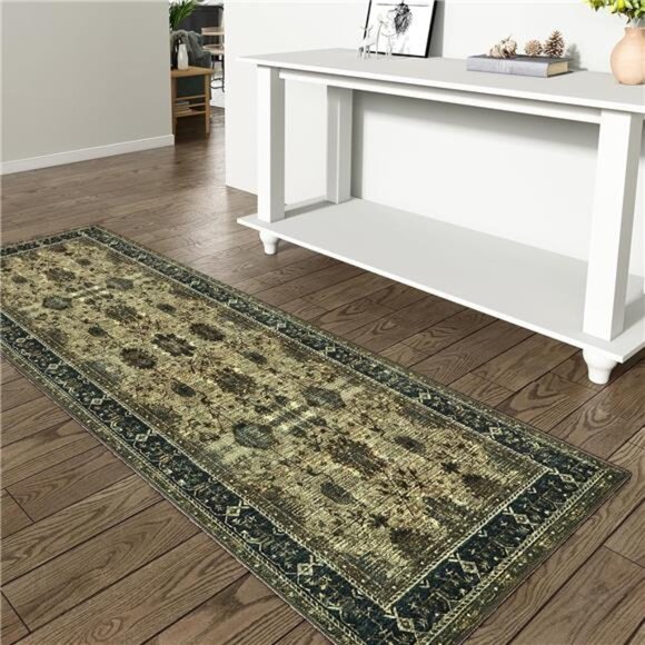 Hallway Runner Rug 2.6x8 Ft Tauqe/Multi Anti-Skid Printed Persian Entryway Mat - Picture 3 of 6